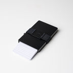 Midnight Black wallet with cards partially ejected on white backdrop