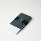 Steel Blue Evolve Smart Wallet with cards fanned out on white background