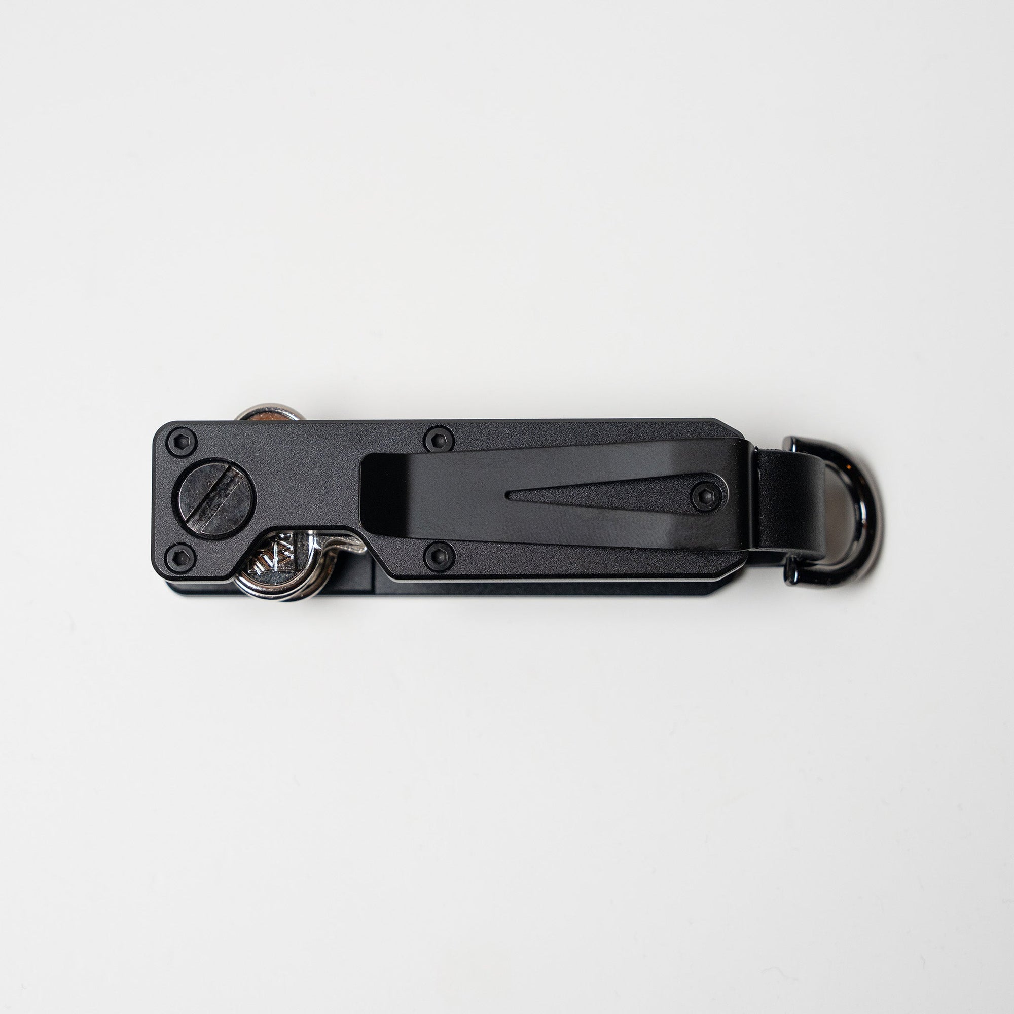 Midnight Black Vault Key Case with keys shown from side on white background
