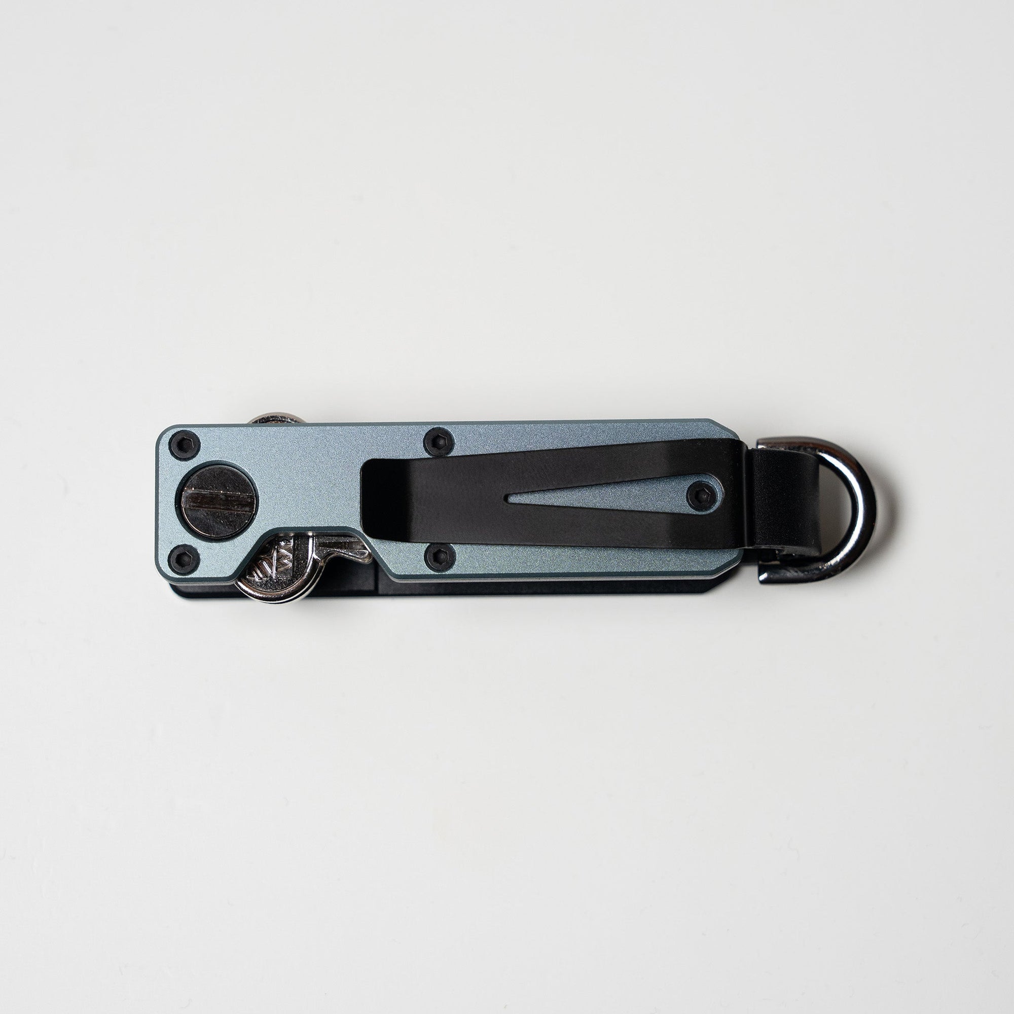 Steel Blue Vault Key Case from side angle on white background