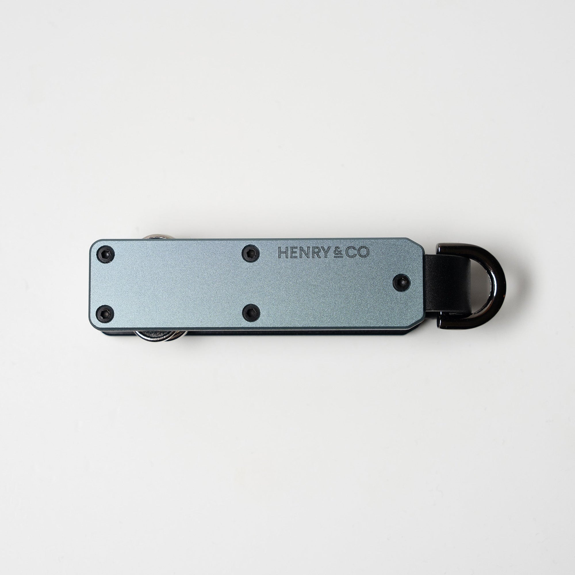 Steel Blue Vault Key Case top-down view on white background